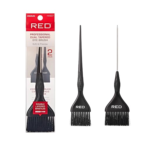 RED by Kiss Professional Dual Tapered Hair Dye Brush, Double Layered Bristles, Non-Slip Spiral Handle, Salon Precision Tool (Medium, 2PK) Beauty & Personal Care Red by Kiss