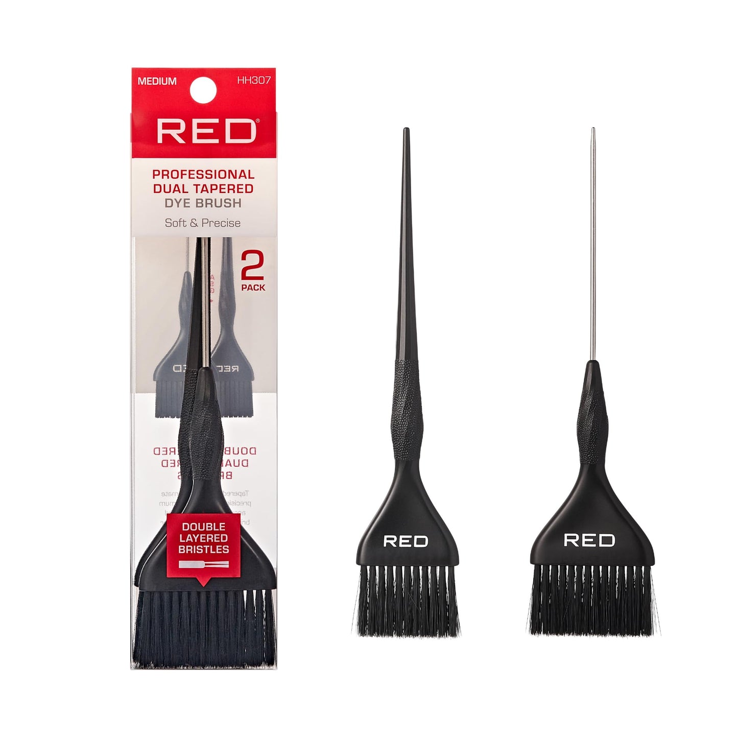 RED by Kiss Professional Dual Tapered Hair Dye Brush, Double Layered Bristles, Non-Slip Spiral Handle, Salon Precision Tool (Medium, 2PK) Beauty & Personal Care Red by Kiss