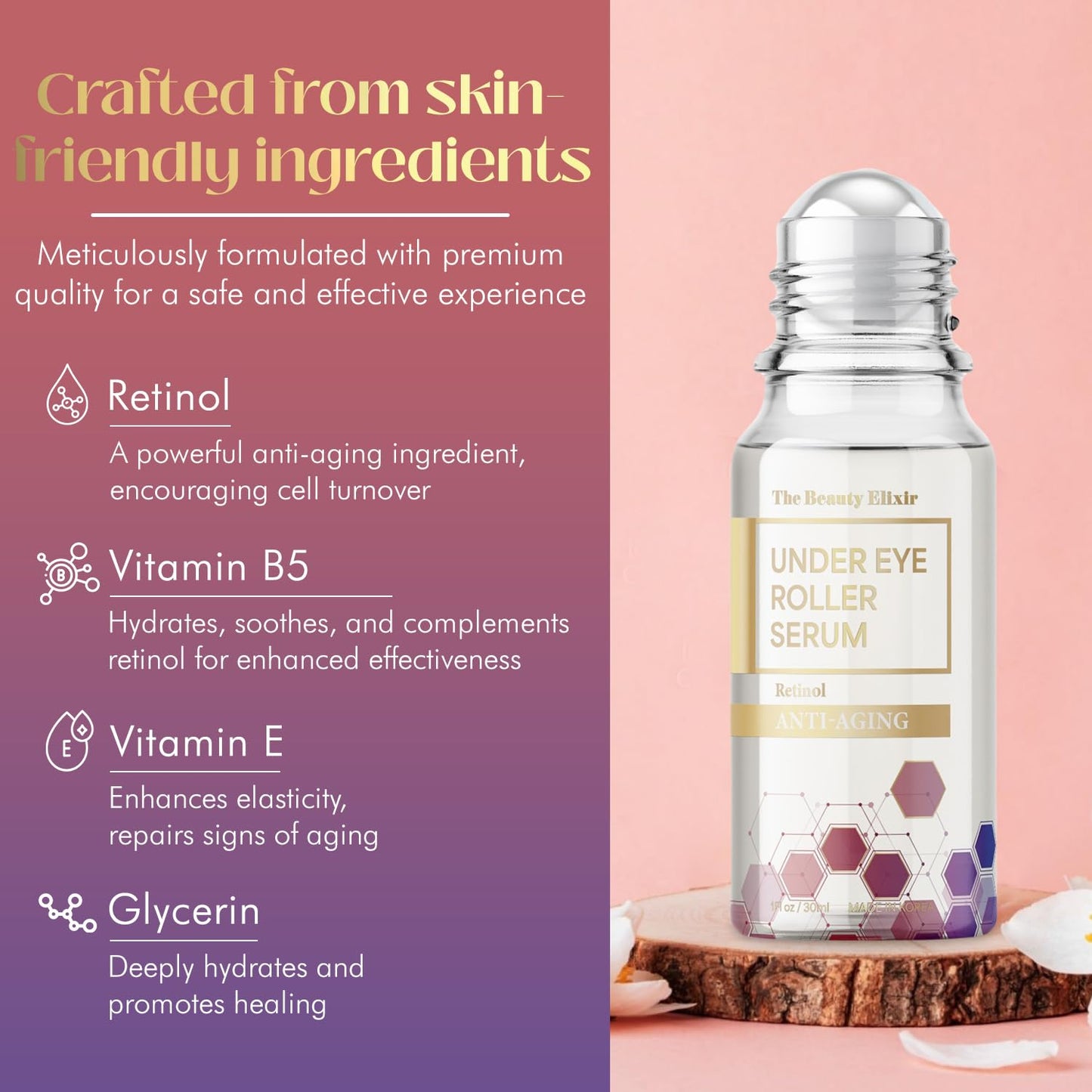 The Beauty Elixir Retinol Eye Roller For Puffy Eyes & Dark Circles - Brightens Under Eyes - Crow's Feet Treatment - Dermatologist Tested, Natural Beauty & Personal Care The Beauty Elixir