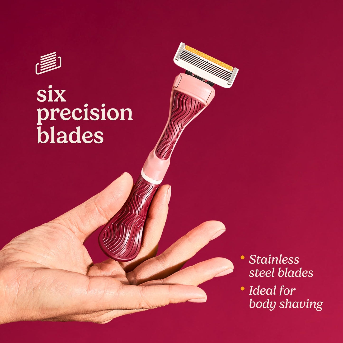 Dollar Shave Club For Women | 1 Maroon Wavy Grip Handle, 4 Razor Refills, 1 Shower Hanger | Razors for Women, Womens Razors for Shaving Beauty and Personal Care Dollar Shave Club