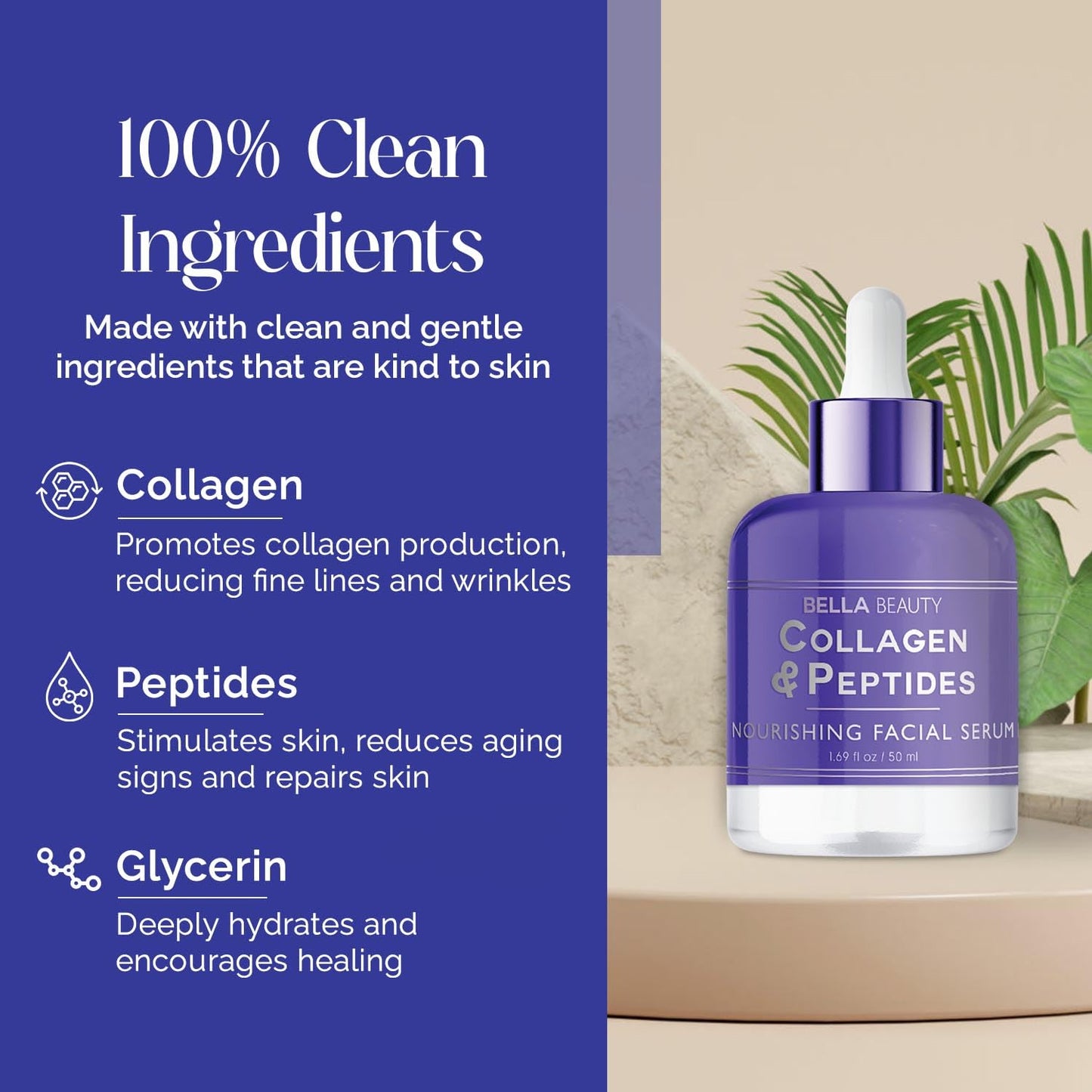 Bella Beauty Collagen & Peptides Nourishing Facial Serum - Stimulates Collagen, Reduces Fine Lines & Wrinkles, Deeply Hydrates - Dermatologist Tested Beauty & Personal Care Bella Beauty