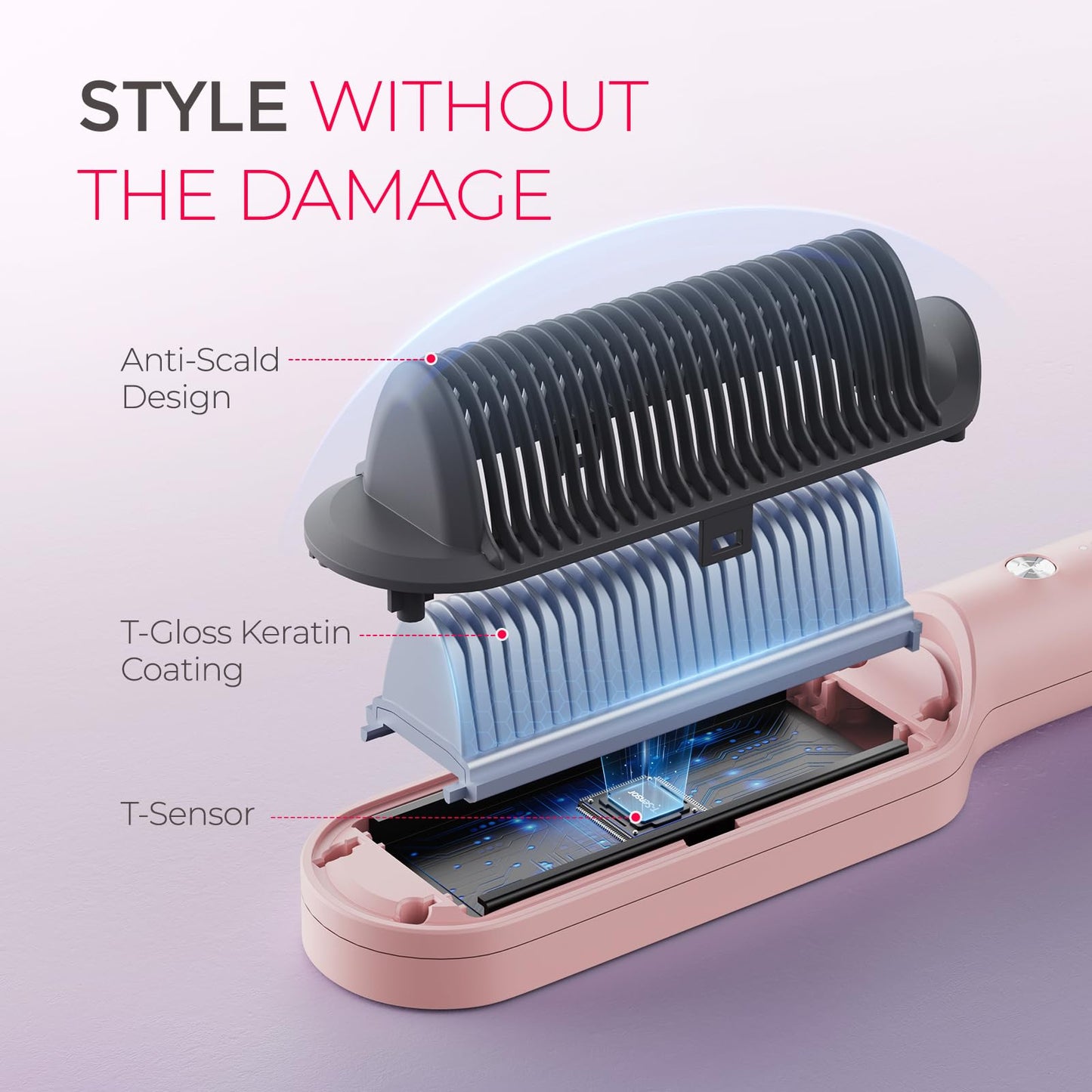 TYMO Ring Hair Straightener Brush - Hair Straightening Iron with Built-in Comb, 20s Fast Heating & 5 Temp Settings & Anti-Scald, Perfect Beauty & Personal Care TYMO