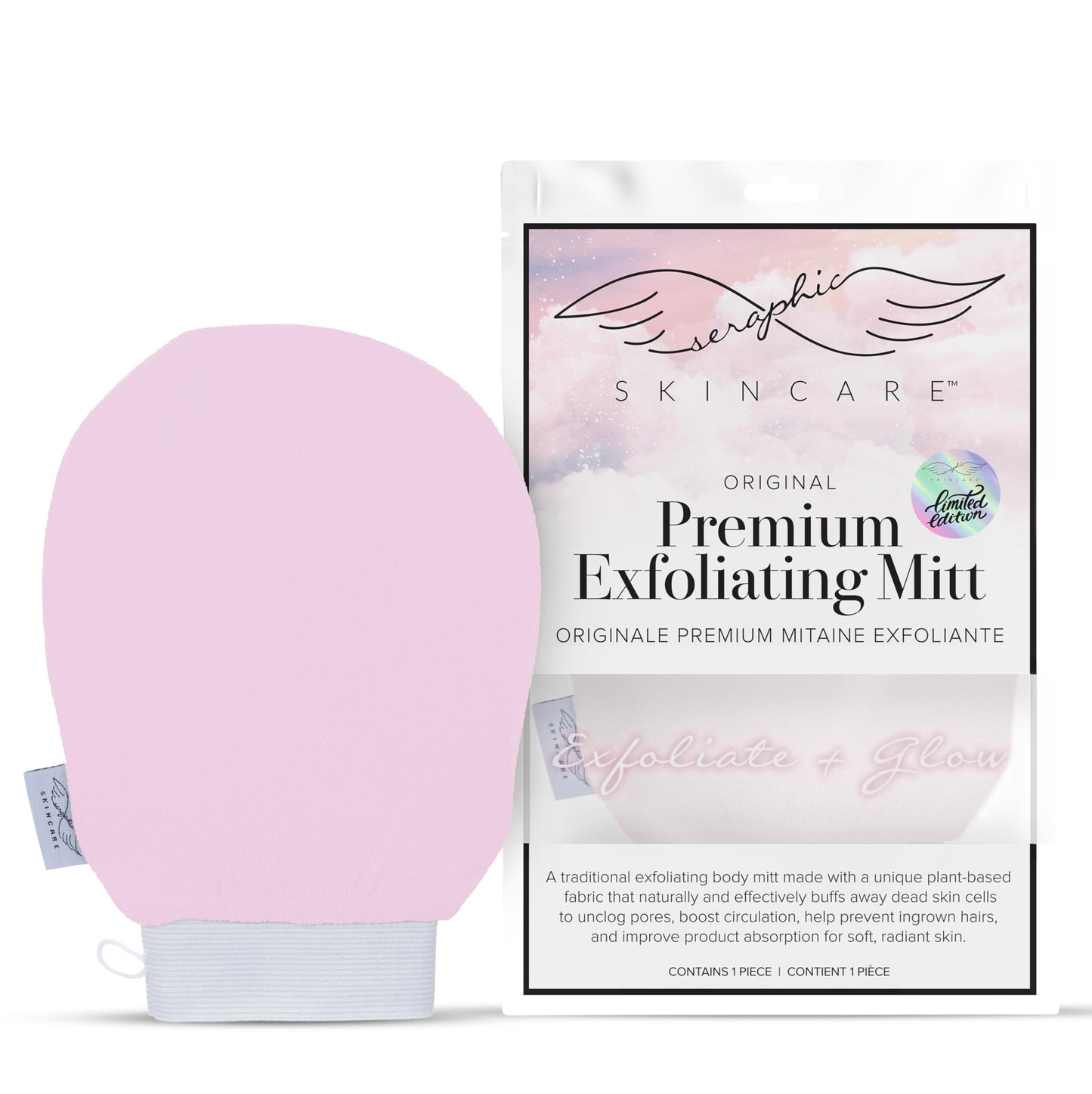 Seraphic Skincare Limited-Edition Pink Premium Exfoliating Mitt for Body 1pc - Exfoliating Glove & Body Scrubber for Shower Use, Deep Body Beauty and Personal Care SERAPHIC SKINCARE