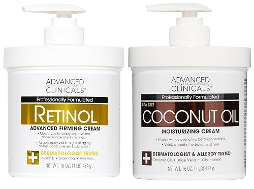 Advanced Clinicals Unscented Retinol Body Lotion & Face Moisturizer + Coconut Oil Body Cream For Women & Men | 2PC Skincare Set Helps Reduce Beauty & Personal Care Advanced Clinicals