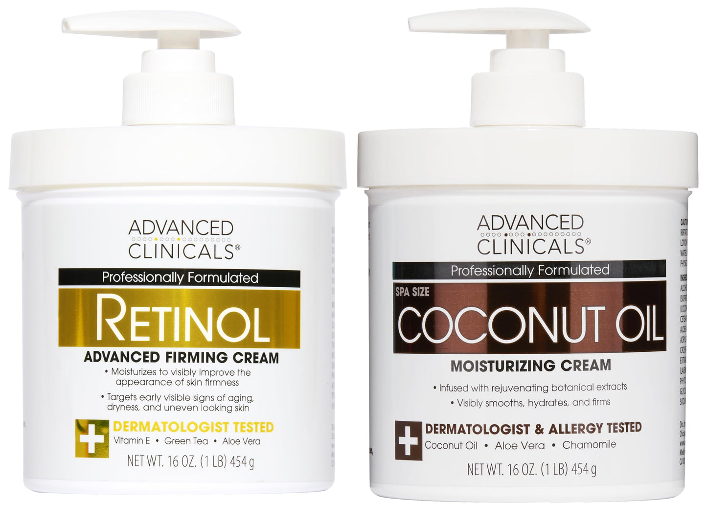 Advanced Clinicals Unscented Retinol Body Lotion & Face Moisturizer + Coconut Oil Body Cream For Women & Men | 2PC Skincare Set Helps Reduce Beauty & Personal Care Advanced Clinicals