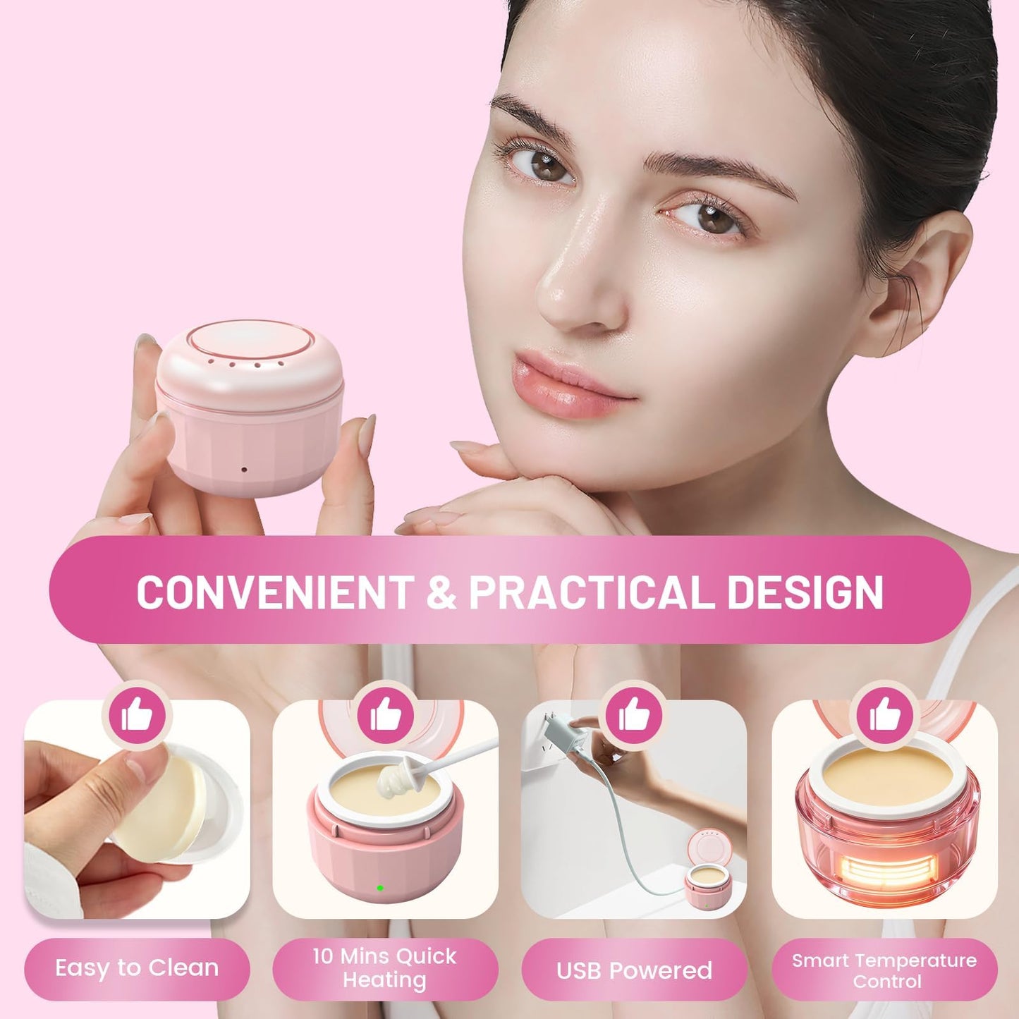 Mini Nose Hair Waxing Kit for Women & Men, Portable USB-C Nose Wax Kit with 50g Beads and 10 Sticks, Multi-functional Wax Melt Warmer with Silicone Beauty and Personal Care Wokyo