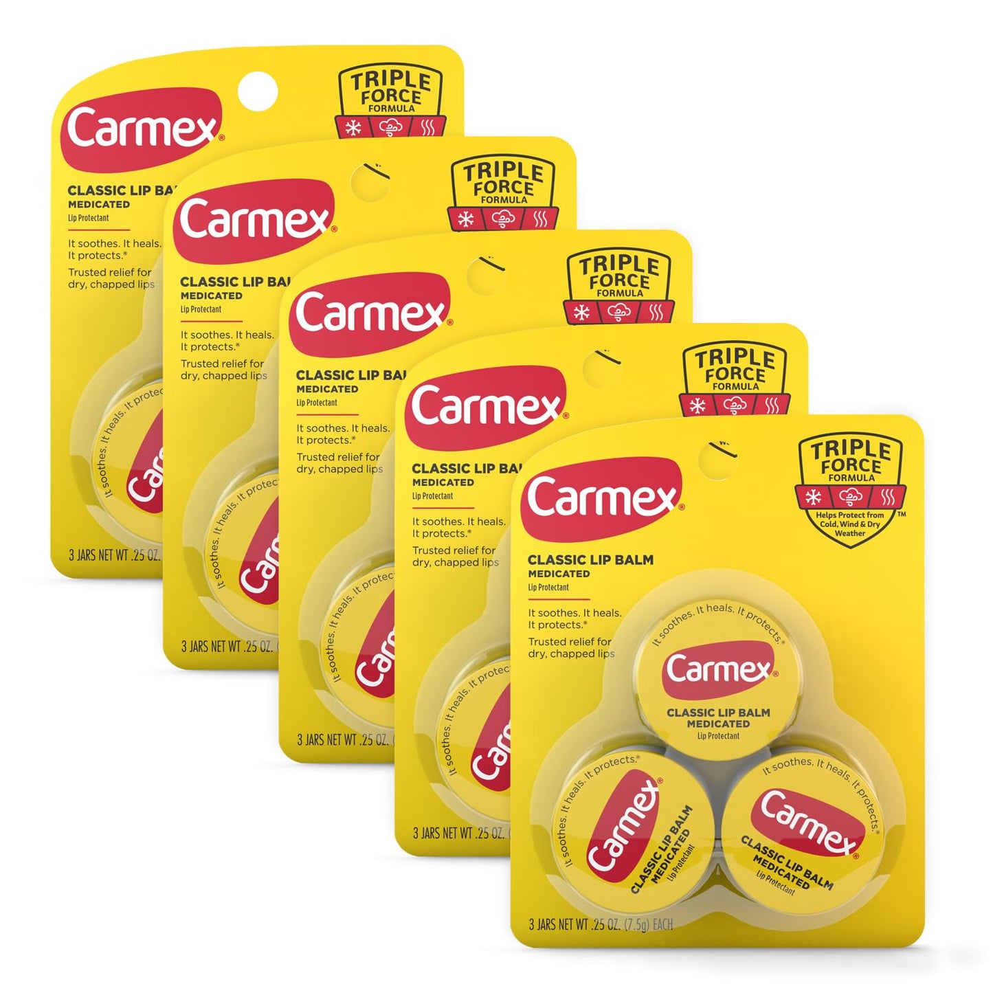 Carmex Medicated Lip Balm Jar, Lip Moisturizer for Dry, Chapped Lips, 0.25 OZ - (5 Packs of 3) Beauty and Personal Care Carmex