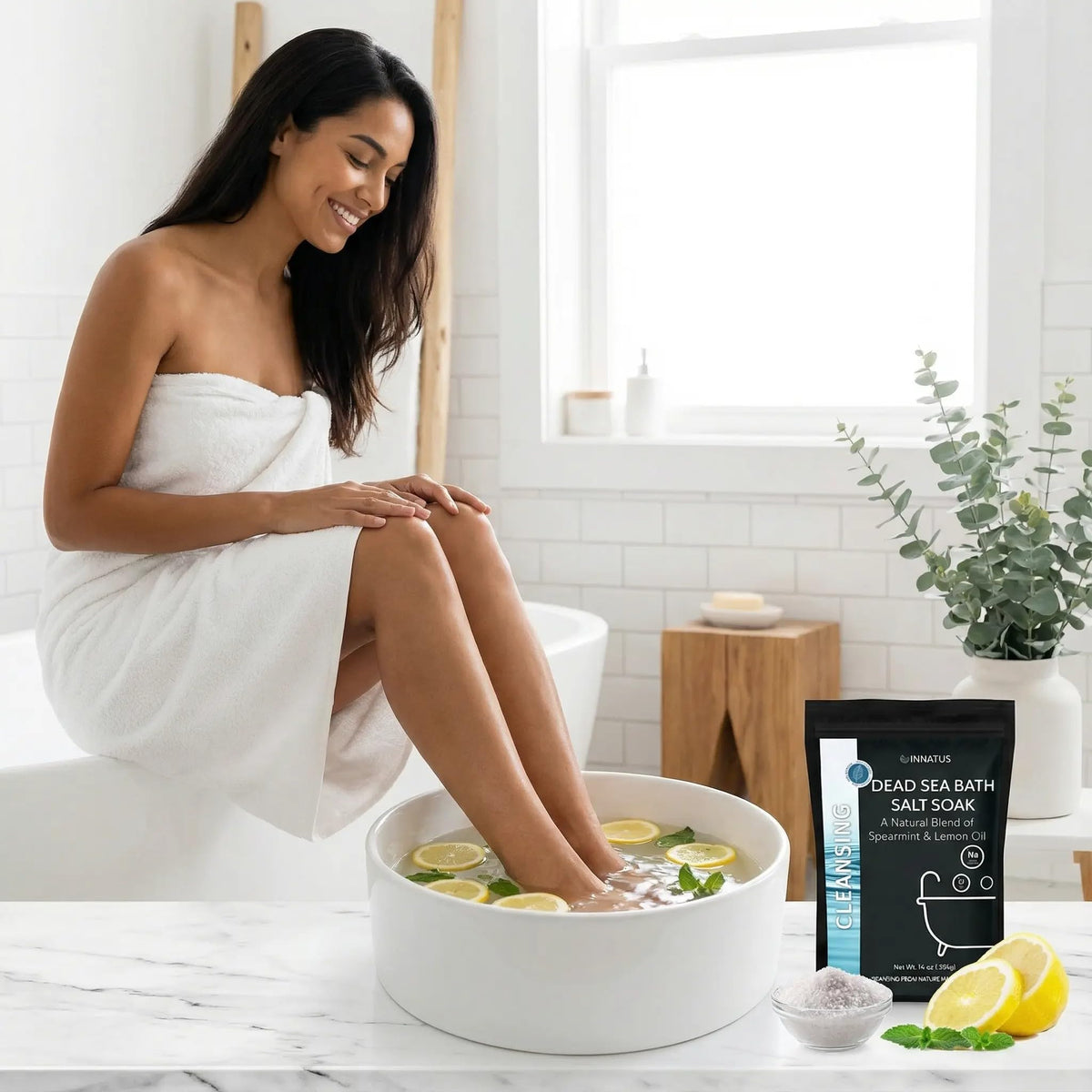 Dead Sea Soothing Bath Salt Soak with 21 Minerals - Relaxing, Detoxifying, and Nourishing for Skin - 14oz, Infused with Essential Oils - Rejuvenate Beauty and Personal Care INNATUS