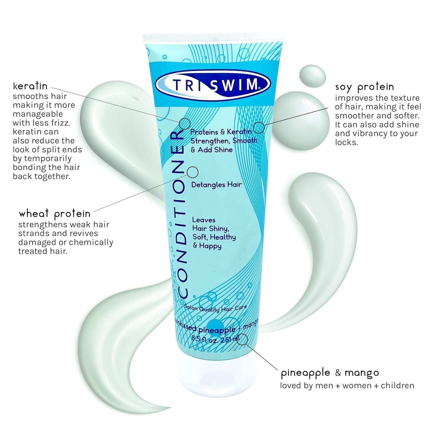 TRISWIM Swim Conditioner 8.5oz | Hydrates, Strengthens & Smooths Hair | Repairs Damage from Chlorine, Bromine & Saltwater | Protein & Keratin Formula Beauty & Personal Care TRISWIM