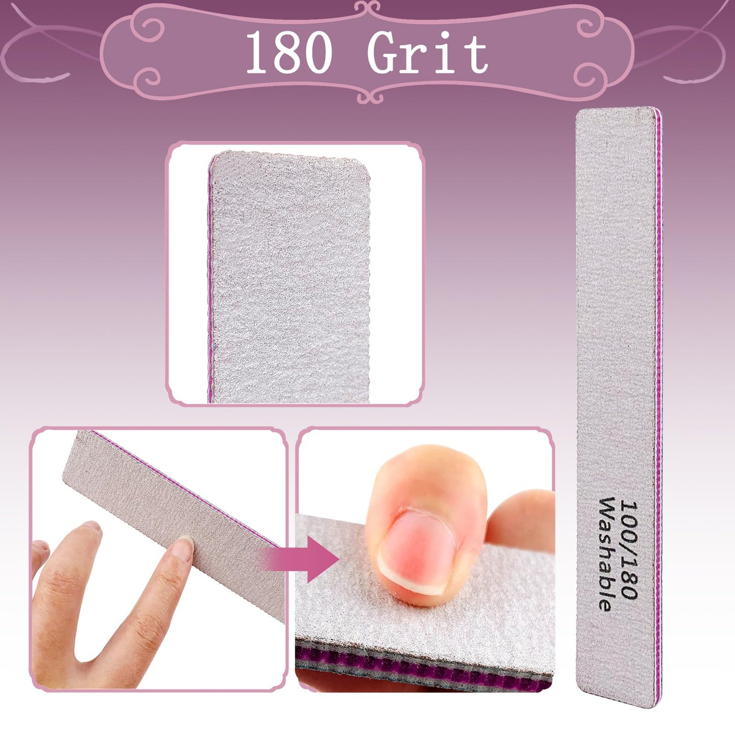 HeeYaa Nail File 12 PCS Professional Reusable 100/180 Grit Double Sides Washable Nail File Manicure Tools for Poly Nail Extension Gel and Acrylic Beauty & Personal Care HeeYaa