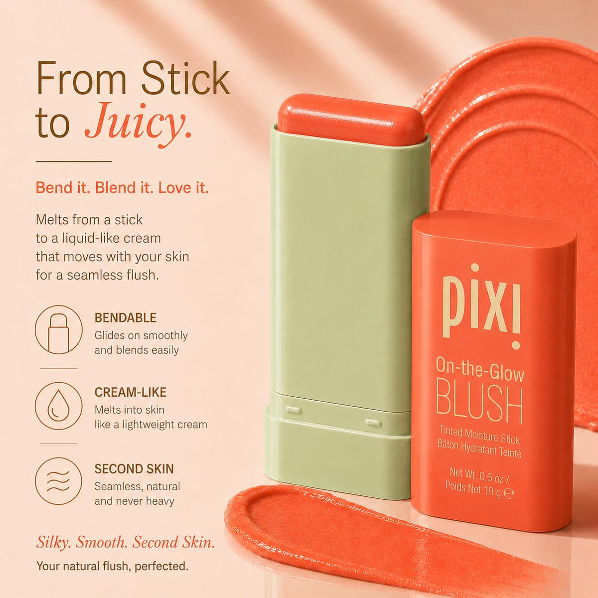 Pixi ON-THE-GLOW Cream Blush Stick for Cheeks, Juicy