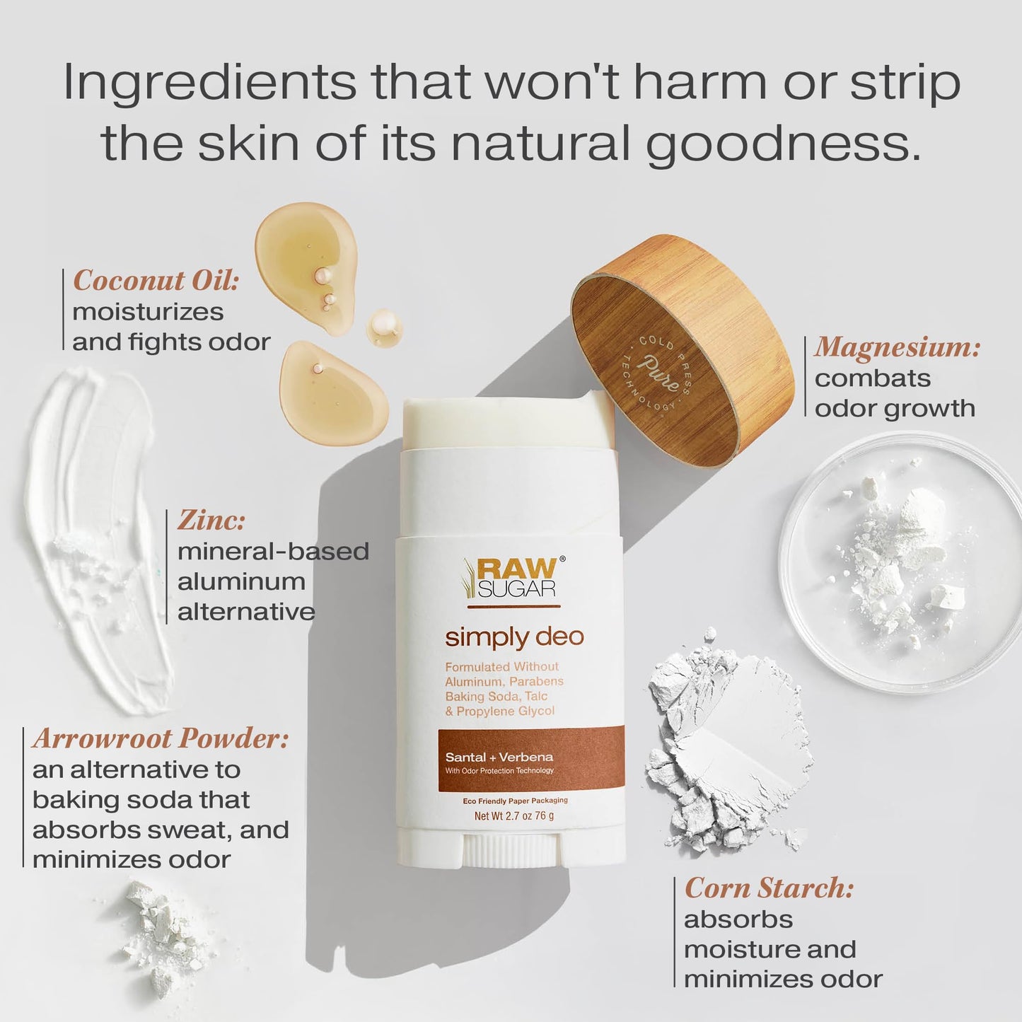RAW SUGAR Aluminum Free Deodorant Stick, Simply Deo Bundle (Pack of 3) Whole Body Deodorant for Women & Men, Clean, Formulated without Aluminum Beauty and Personal Care RAW SUGAR