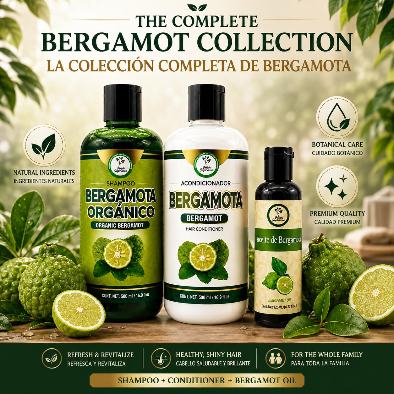 Shampoo Organic Bergamot + Conditioner (16.9 fl oz) with Aloe Vera & Rosemary | SHAMPOO ORGÁNICO BERGAMOTA con Sábila & Romero + Acondicionador 16.9 Beauty & Personal Care HIGH SUPREME
