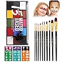 Face Painting Kit for Adults, Water Activated Body Face Paint, 15 Colors Water Based Facepaints Makeup Palette 12 Pcs Brushes, Stencils, Non Toxic Beauty & Personal Care ZENTANMEI