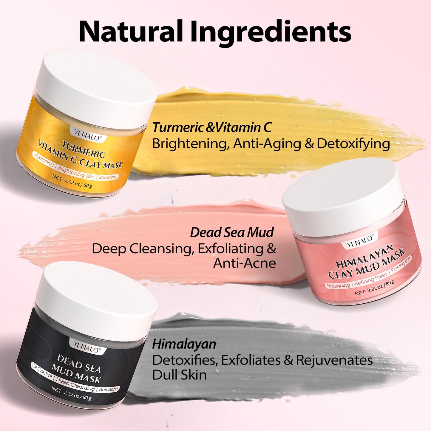 YLNALO Stocking Stuffers for Women 3 Pcs Clay Facial Mask Set - Turmeric Vitamin C, Dead Sea and Himalayan Clay Skin Care Mask for Deep Cleansing Beauty & Personal Care YLNALO