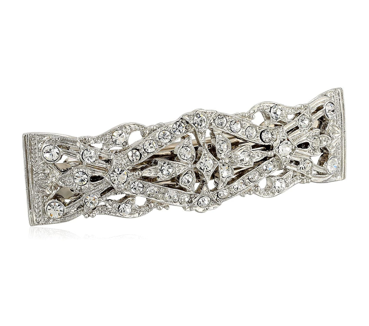 1928 Bridal "Essentials" Opulent Multi Crystal Clear Bar 3.50 Inch Hair Barrette Clip For Women, (1 Pcs)