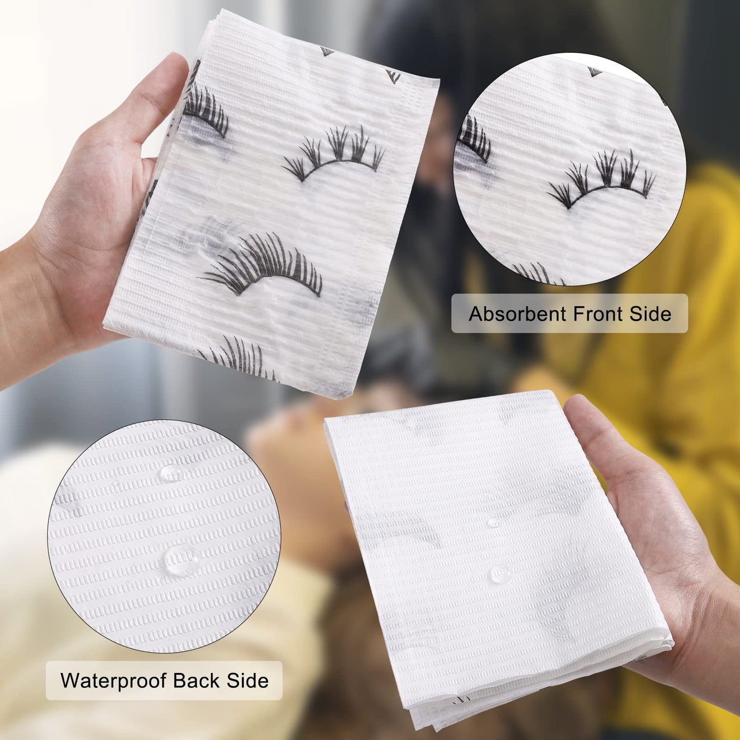 PRASNE Lashing Dental Bibs Disposable Pack of 125, Lash Pillow Cover of Lash Supplies, White 3-Ply Paper Poly Waterproof Towels, 13” x 18”, Black Beauty & Personal Care PRASNE