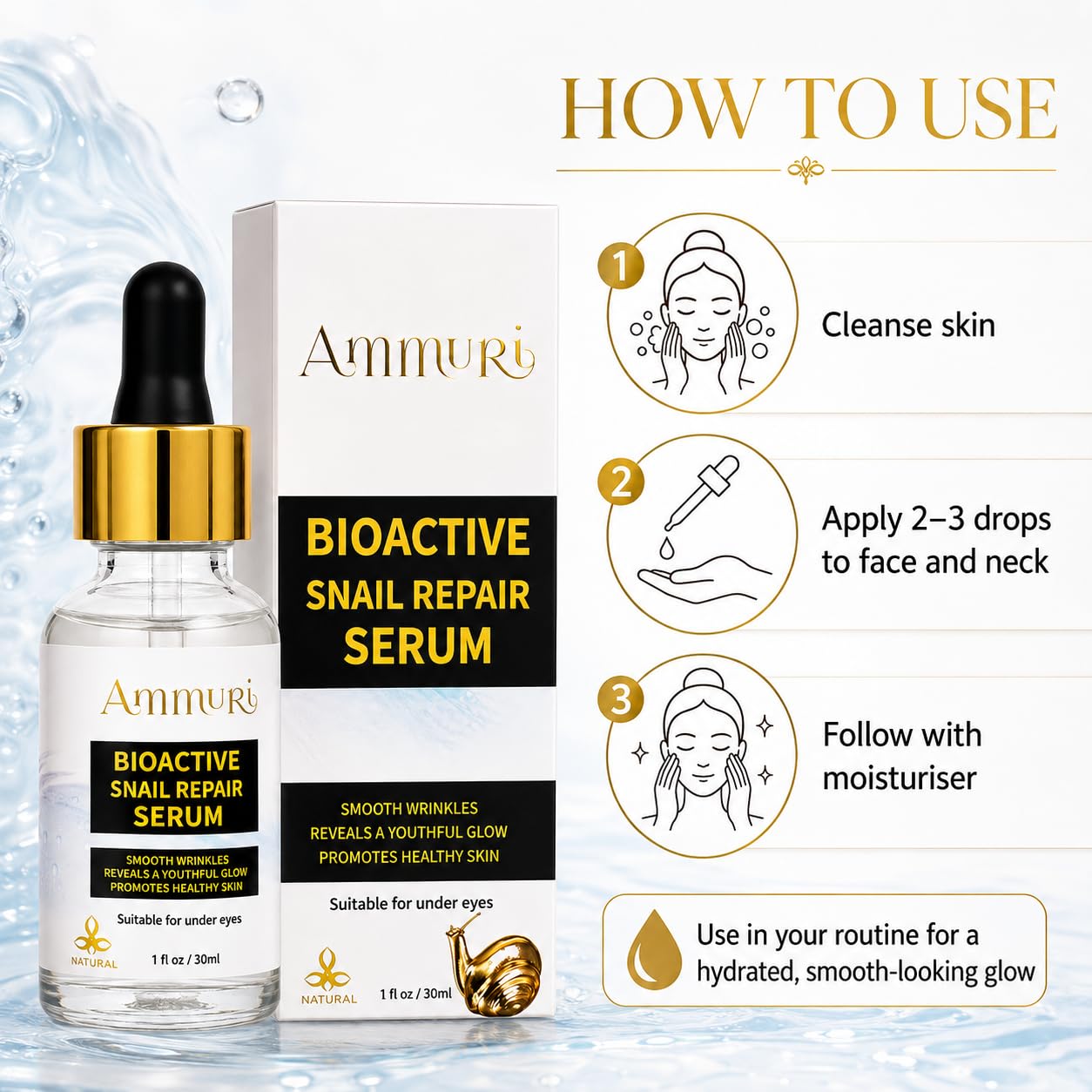 Bioactive Snail Repair Serum Smooths Wrinkles, Elastin and Collagen Generation, Anti-Ageing, Snail Secretion Filtrate Beauty & Personal Care Ammuri