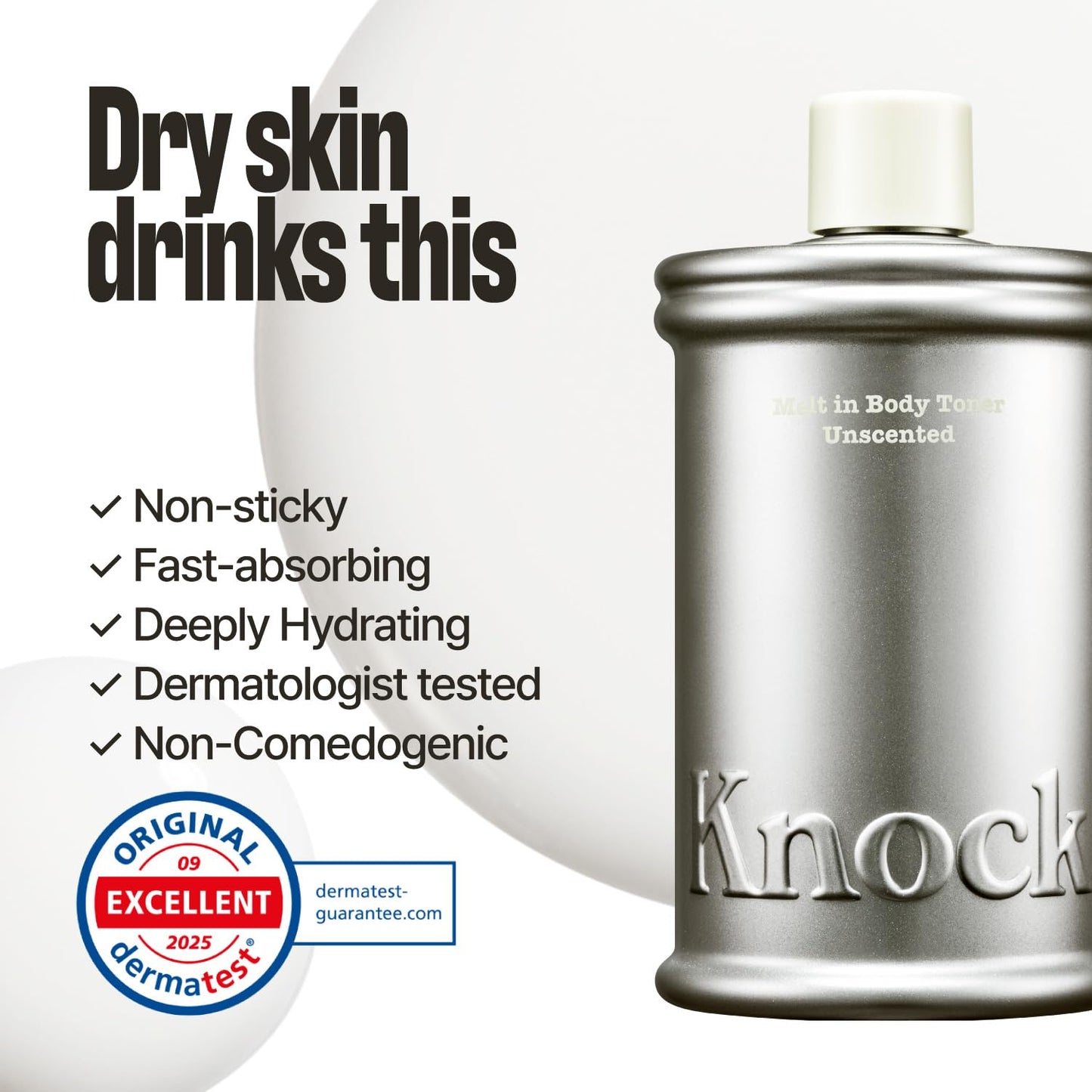 Knock Melt-In Body Toner Unscented, Double Ceramide Lightweight Milky Body Moisturizer, Soft & Plump Hydrated Skin, Barrier-Friendly Formula, 10.14 fl Beauty and Personal Care Knock
