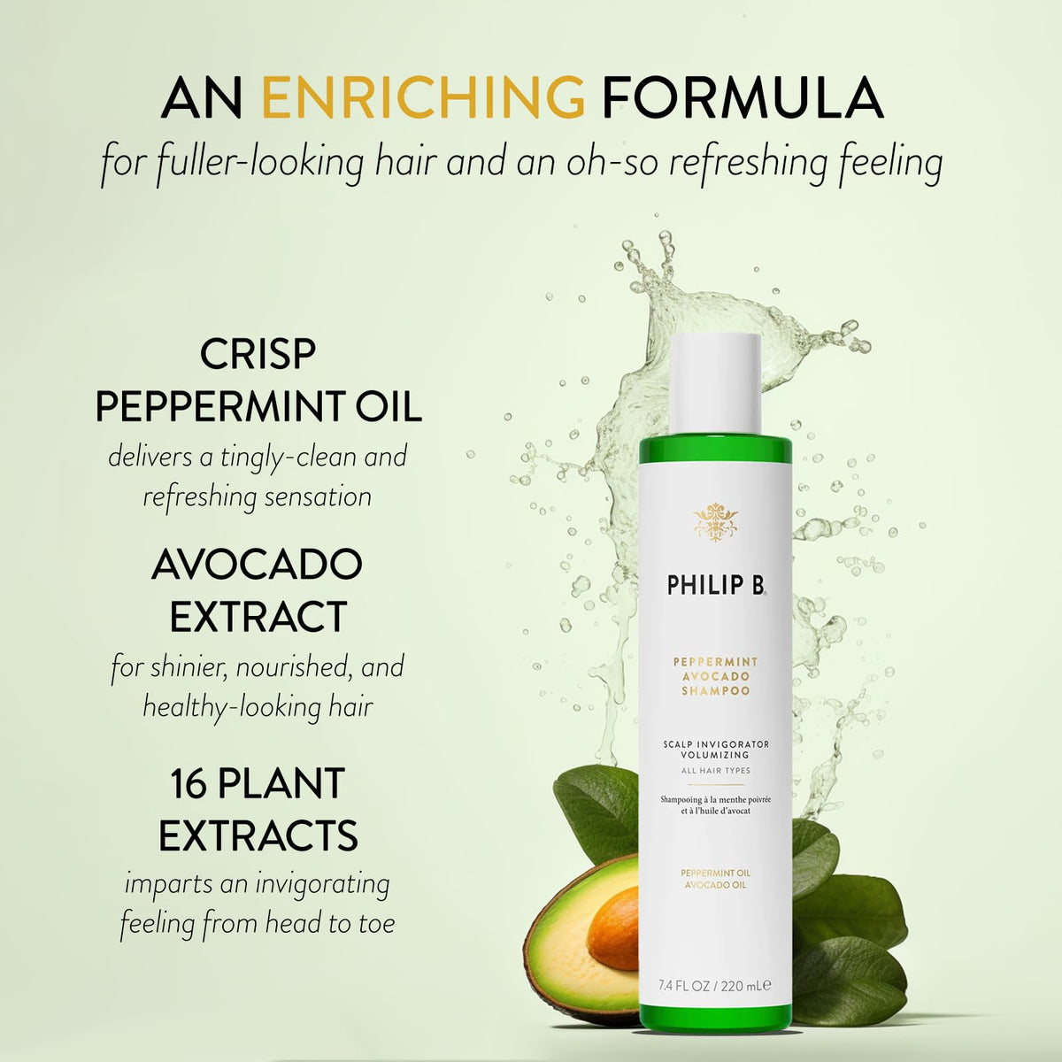 PHILIP B Peppermint Avocado Shampoo, 7.4 fl. oz. (220 ml) - Volumizing & Clarifying Shampoo for Dry to Oily Hair and Scalp, Non-Stripping Beauty & Personal Care PHILIP B