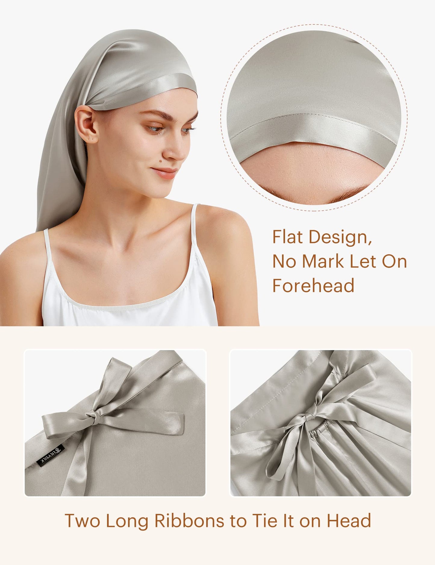 LILYSILK 100% Silk Bonnet Mulberry 19 Momme Silk Sleep Cap Long for Curly Hair Night Cap for Sleeping, Silk Hair Wrap for Women Silvergray Beauty and Personal Care LilySilk