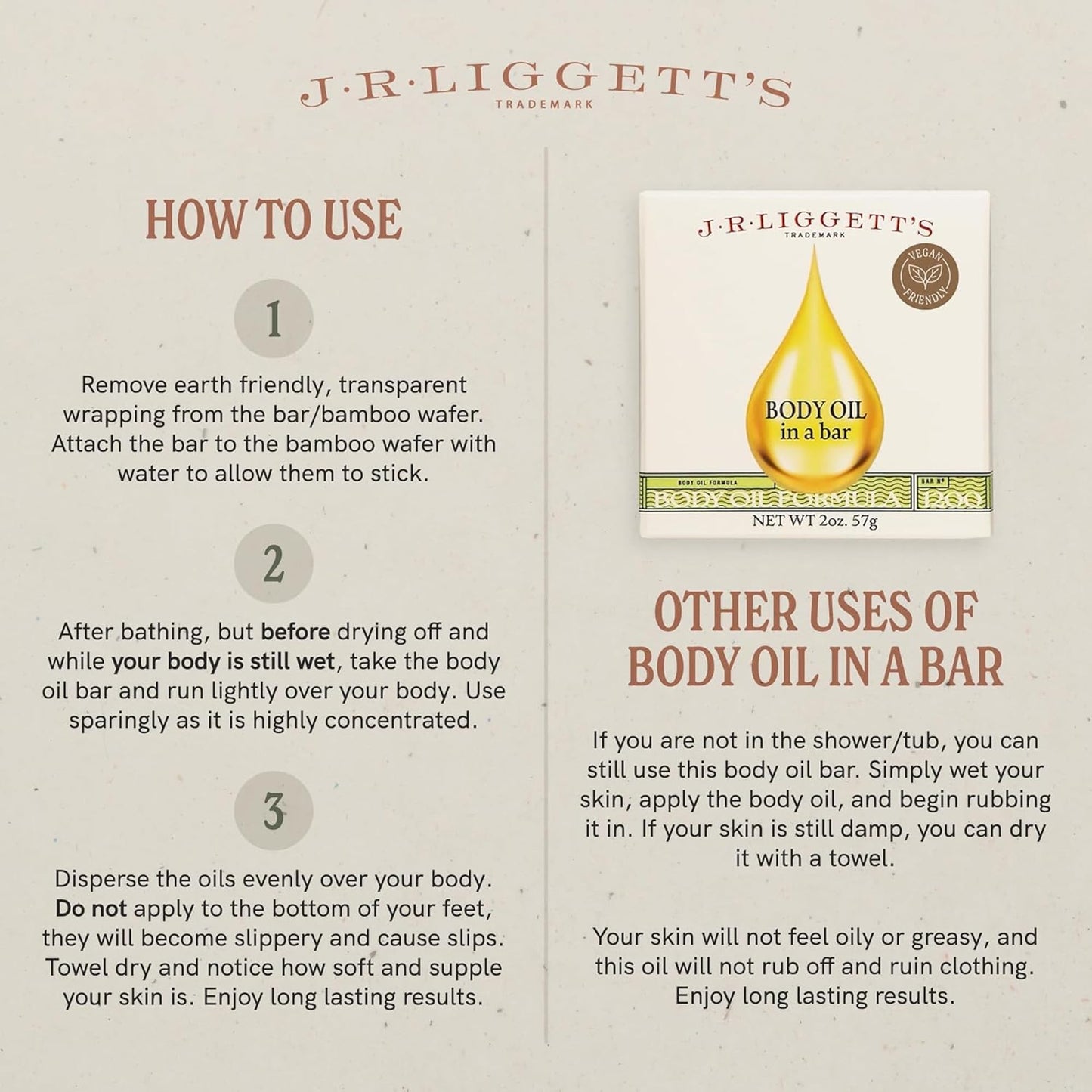 J.R.LIGGETT'S Body Oil Bar, All-Natural, Plant-Based Solid Moisturizer Bar for Face and Body, Dry Oil Lotion Absorbs Quickly, Leaves Skin Soft Beauty & Personal Care J·R·LIGGETT'S