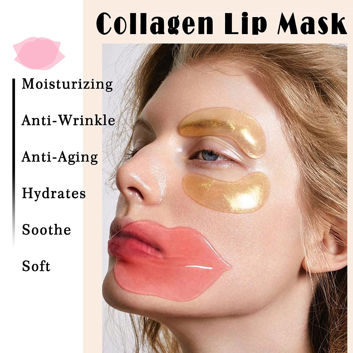 VEZE Lip Masks 20 Pcs, Mask for Dry Lip, Sheets, Collagen Skin Care, Crystal Pads Moisturizing, Anti-Wrinkle, Anti-Aging, Firms & Hydrates Lips, Sleep Beauty & Personal Care VEZE