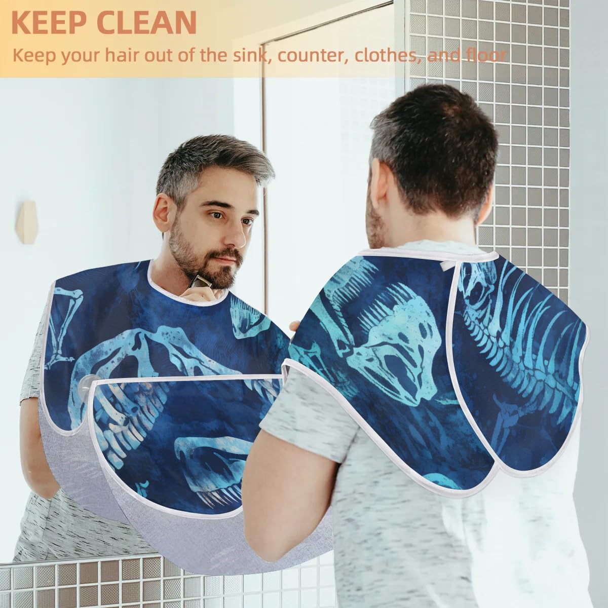 Dinosaurs Skeleton Beard Bib for Men Non-Stick Beard Trimming Catcher Adjustable Shaving Bib for Men Birthday Valentines's Day Gifts for Men Boyfriend Beauty and Personal Care Shoblo