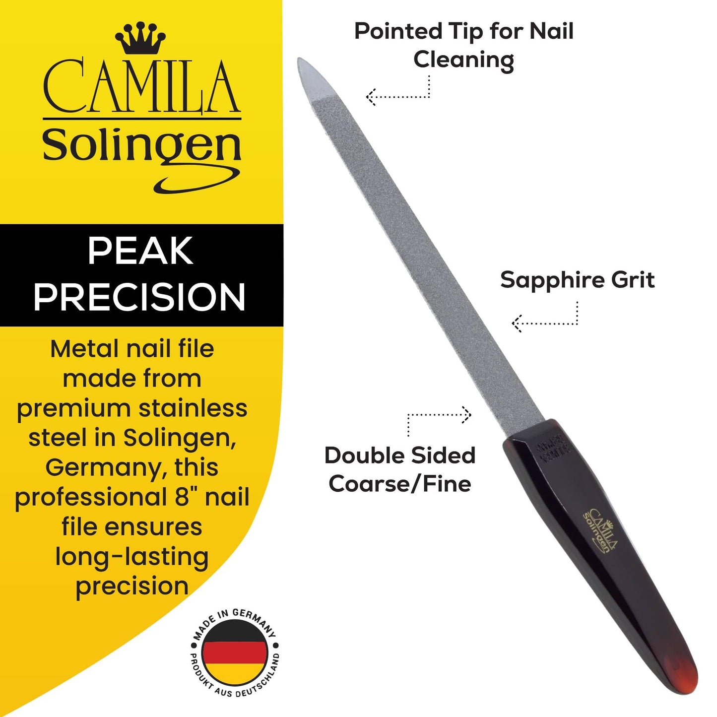 Camila Solingen CS19 Sapphire Metal Nail File for Natural Nails Fingernail and Toenail Care, 8" Double Sided Coarse and Fine for Manicure and Pedicure Beauty & Personal Care Camila Solingen