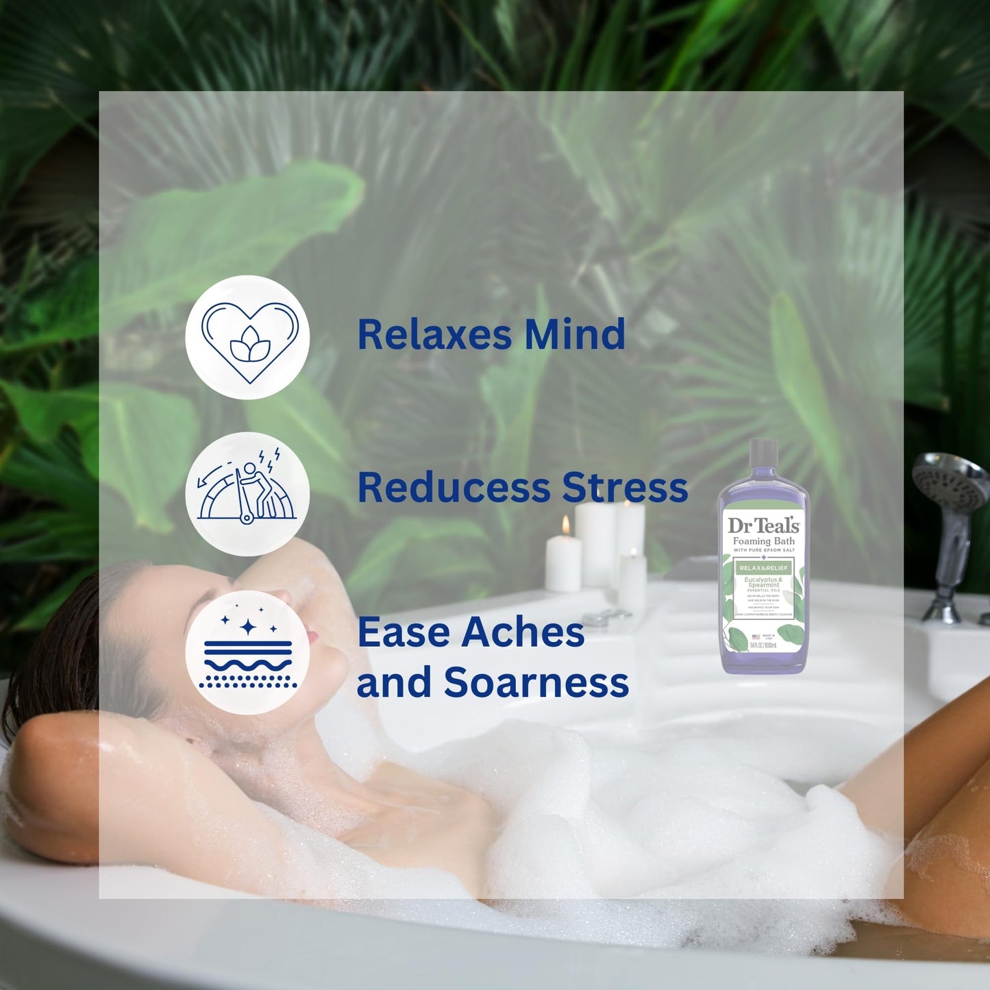 Dr. Teal's Eucalyptus and Spearmint Foaming Bath 34oz Bottles (Pack of 2) with Variety Junction Premium Bath Sponge - Relax and Relief, Bubble Bath Beauty and Personal Care Variety Junction