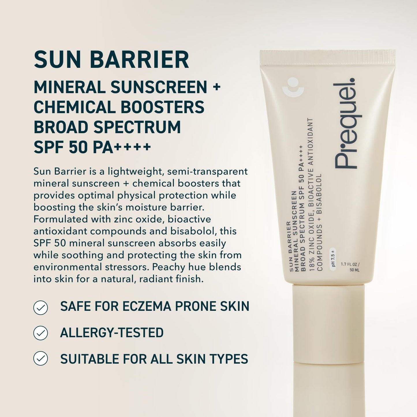 Prequel Skin Sun Barrier Mineral Sunscreen SPF 50. PA++++ Broad Spectrum Zinc Oxide Sunblock with Semi-Transparent Lightweight Texture. Moisturizing Beauty & Personal Care Prequel
