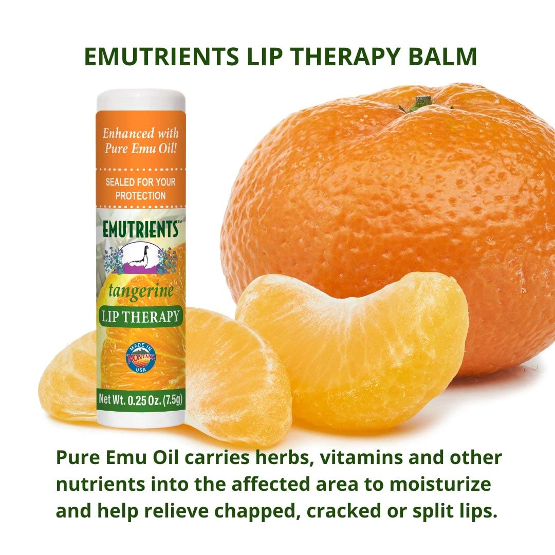 Montana Emu Ranch - Lip Therapy Lip Balm - 0.25 Ounce - Tangerine Flavor - 3 Pack - Made with Pure Emu Oil Beauty and Personal Care Montana Emu Ranch