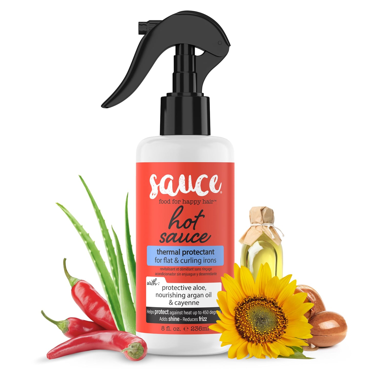 SAUCE BEAUTY Hair Heat Protectant Spray (8 Fl Oz) Hot Sauce Thermal Protectant Spray with Argan Oil, Aloe & Cayenne, Anti Frizz & Adds Shine, Blow Dry Beauty & Personal Care SAUCE BEAUTY