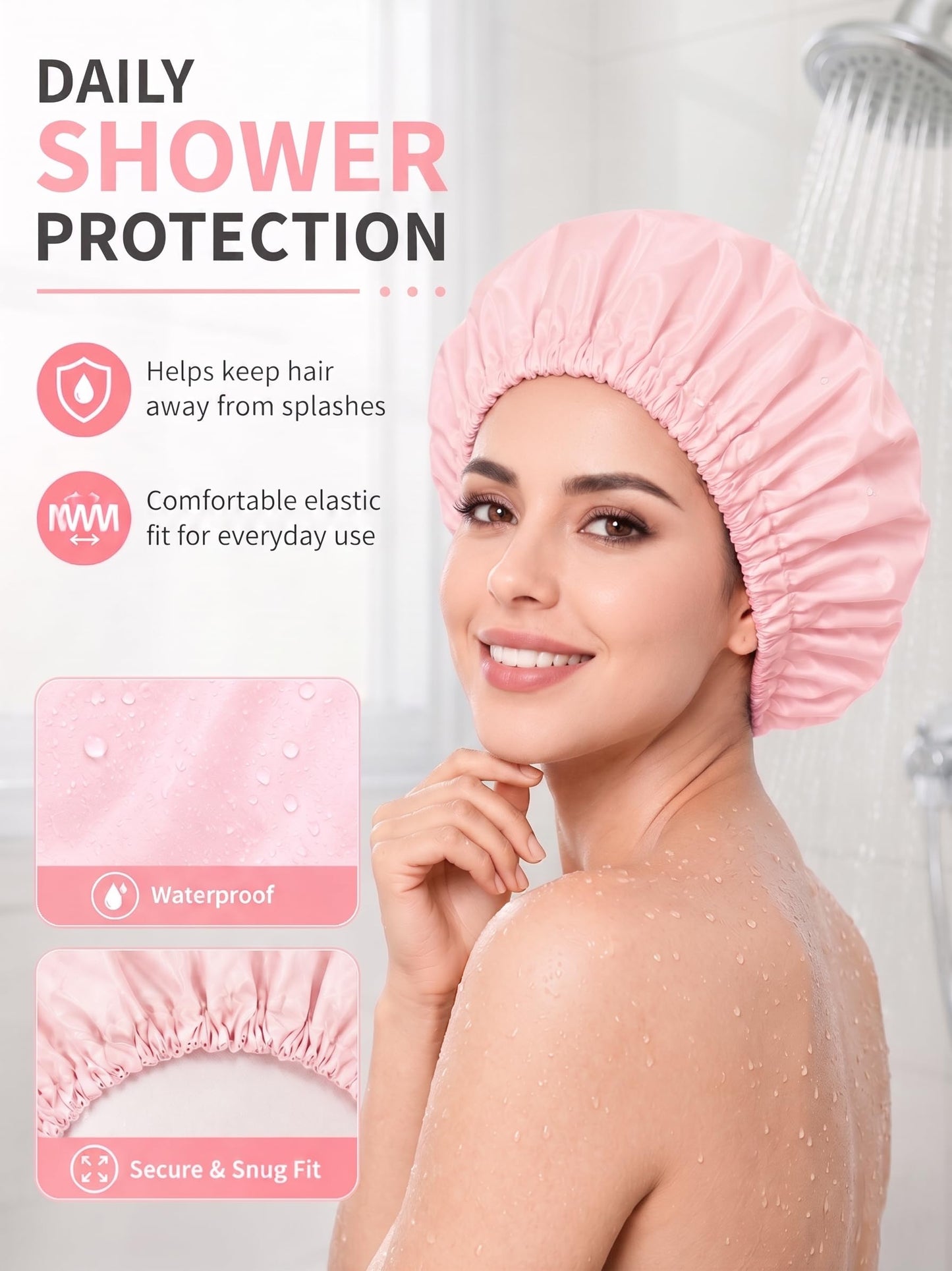 Aquior Shower Caps, Reusable Shower Cap for Women, Waterproof Layer Hair Cap, Large Size for All Hair Lengths,for Girls Spa Home Salon Use (Pink) Beauty and Personal Care Aquior