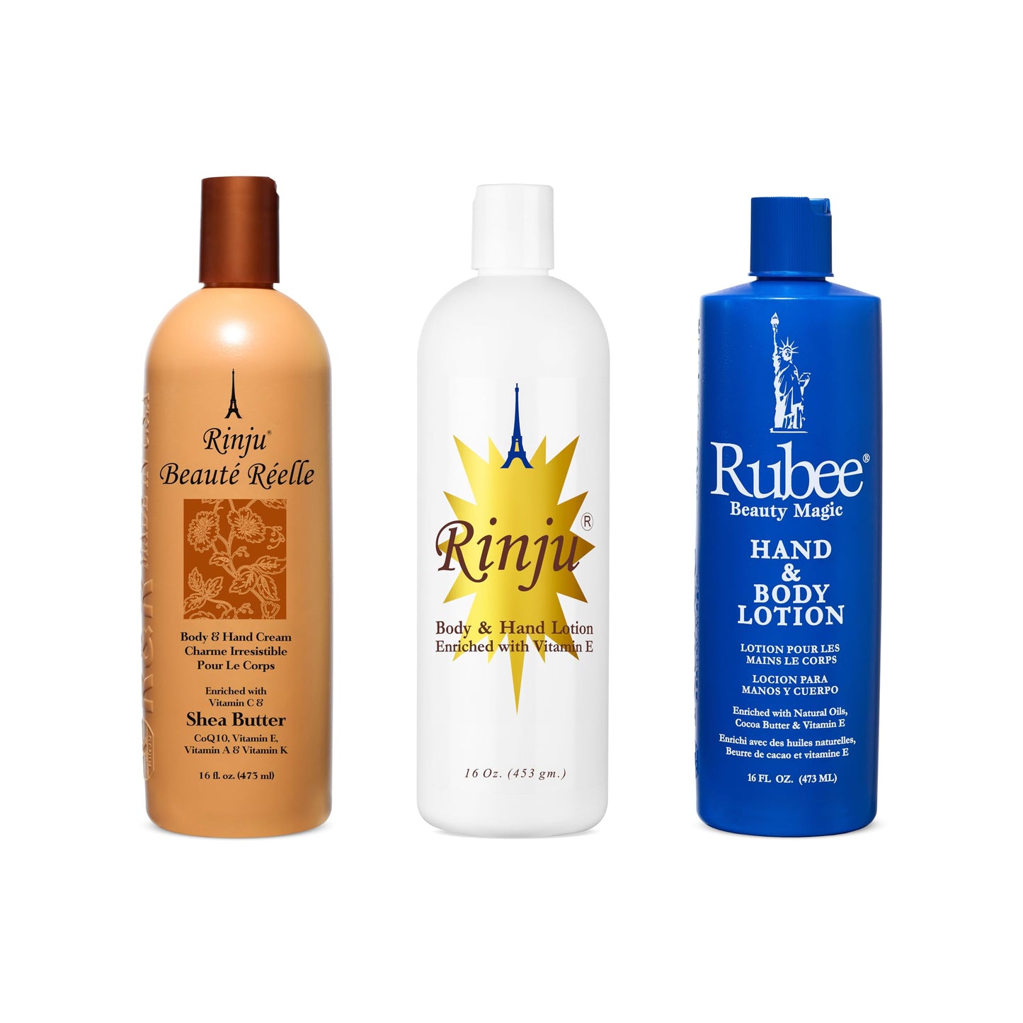 Rinju Body & Hand Lotion - Pack of 3 Non-Greasy Lotion for Women & Men - 16oz - Rubee Cacao Butter Lotion for Extremely Dry Skin - Vitamin E Beauty & Personal Care Rinju
