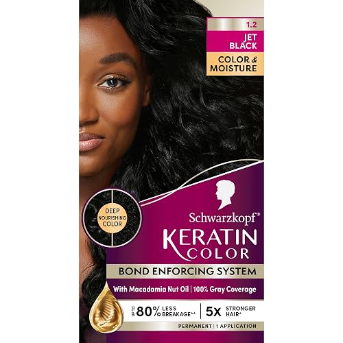 Schwarzkopf Keratin Permanent Hair Dye Cream, 1.2 Jet Black, Professional Quality Color for Up to 100% Gray Coverage, Bond Enforcing System Beauty & Personal Care Schwarzkopf