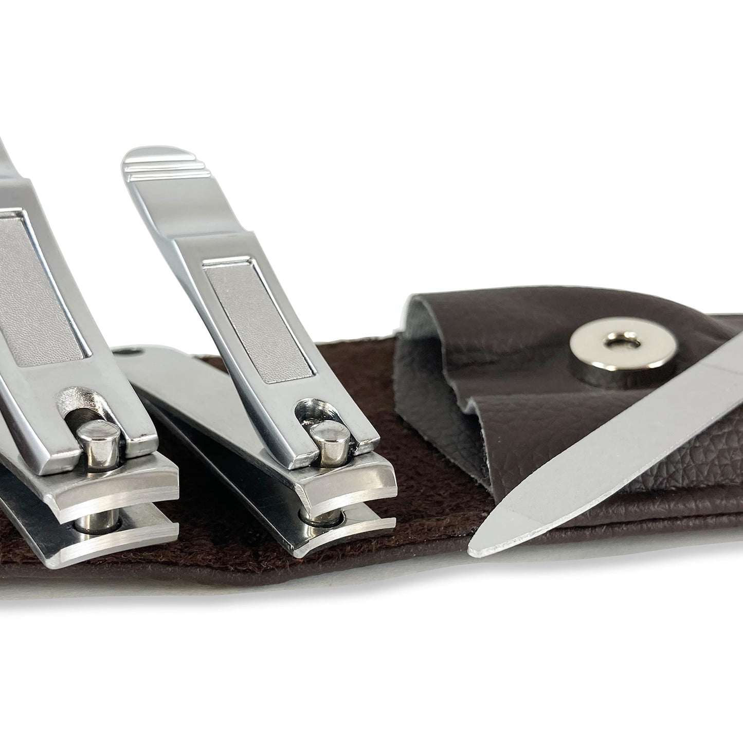 Nail Clippers by Zizzili Basics - 3 Piece Nail Clipper Set - Stainless Steel Fingernail & Toenail Clippers with Nail File and Brown Travel Case - Best Beauty & Personal Care Zizzili Basics