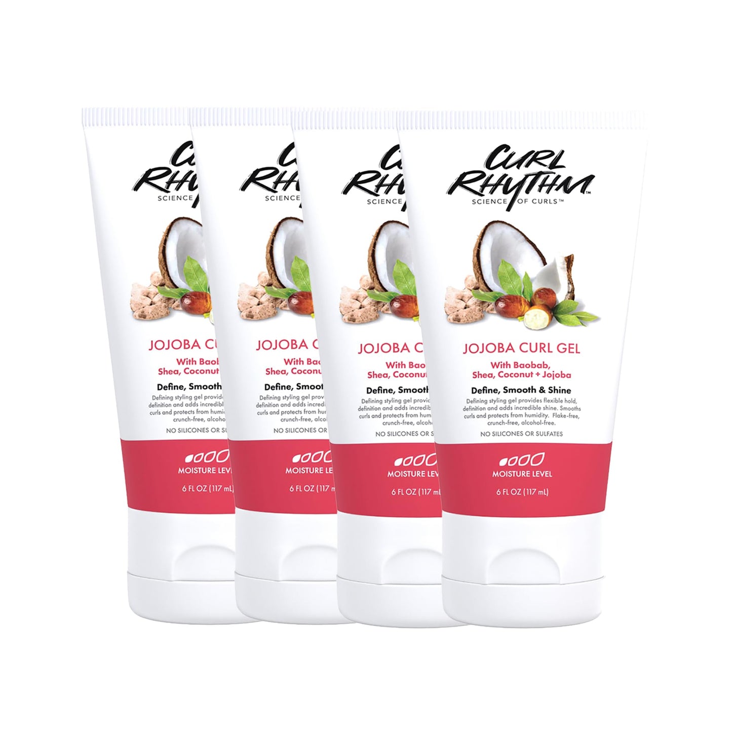 Curl Rhythm Jojoba Curl Gel - Defining Hair Gel for Bouncy, Nourished Waves - Curly Hair Styling Gel with Shea and Coconut - Sulfate Free - 4 pc Beauty & Personal Care Curl Rhythm
