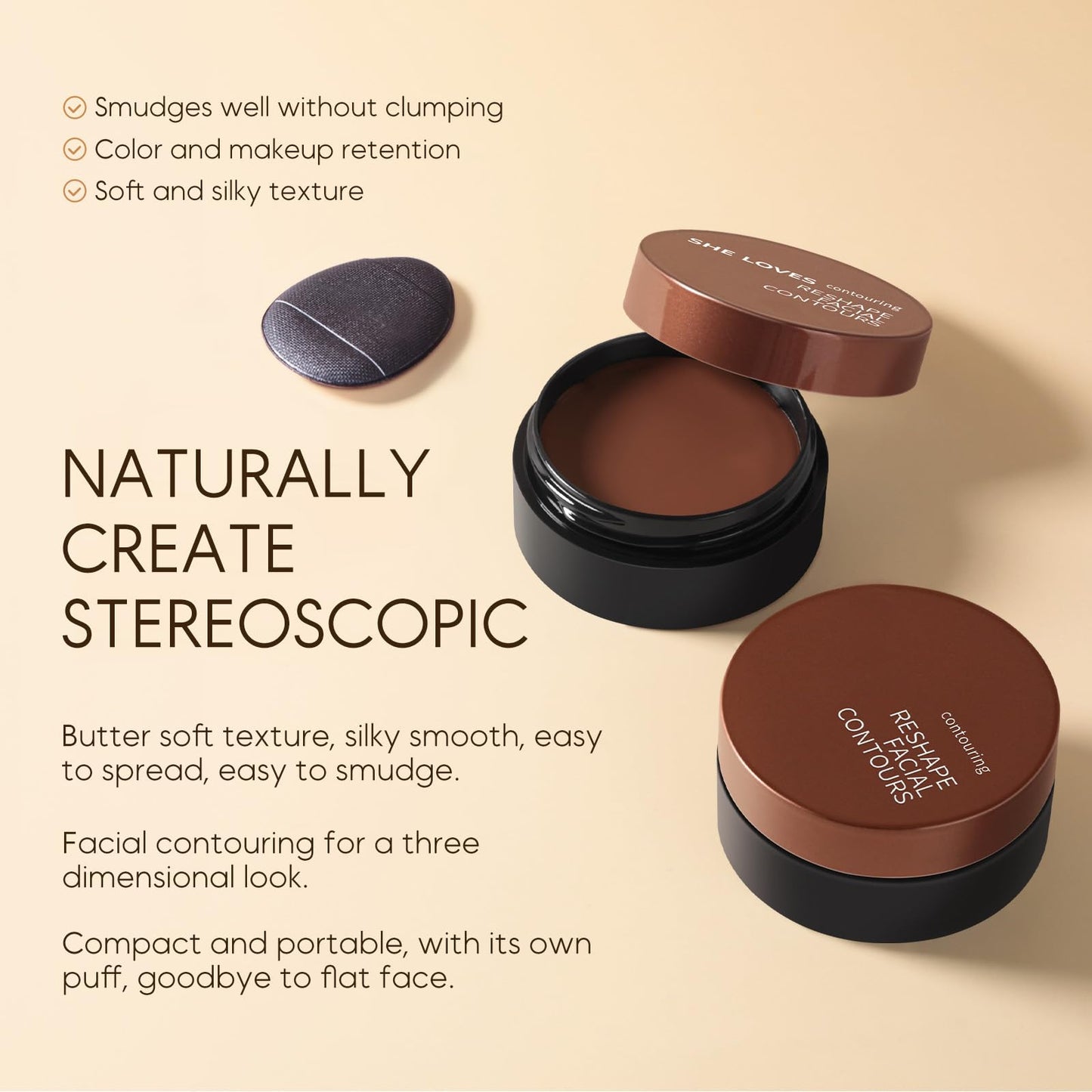 Contour Reshaping Contouring Cream,Warm Toned Cream Bronzer Easy to Sculpt the Face and Create a Nature Stereoscopic Makeup with Mini Cushion | Beauty & Personal Care MeiPlumLai