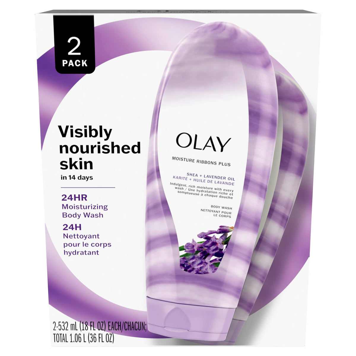 Olay Moisture Ribbons Plus Shea + Lavender Oil Body Wash, 18 oz, (Pack of 2) Beauty & Personal Care Olay