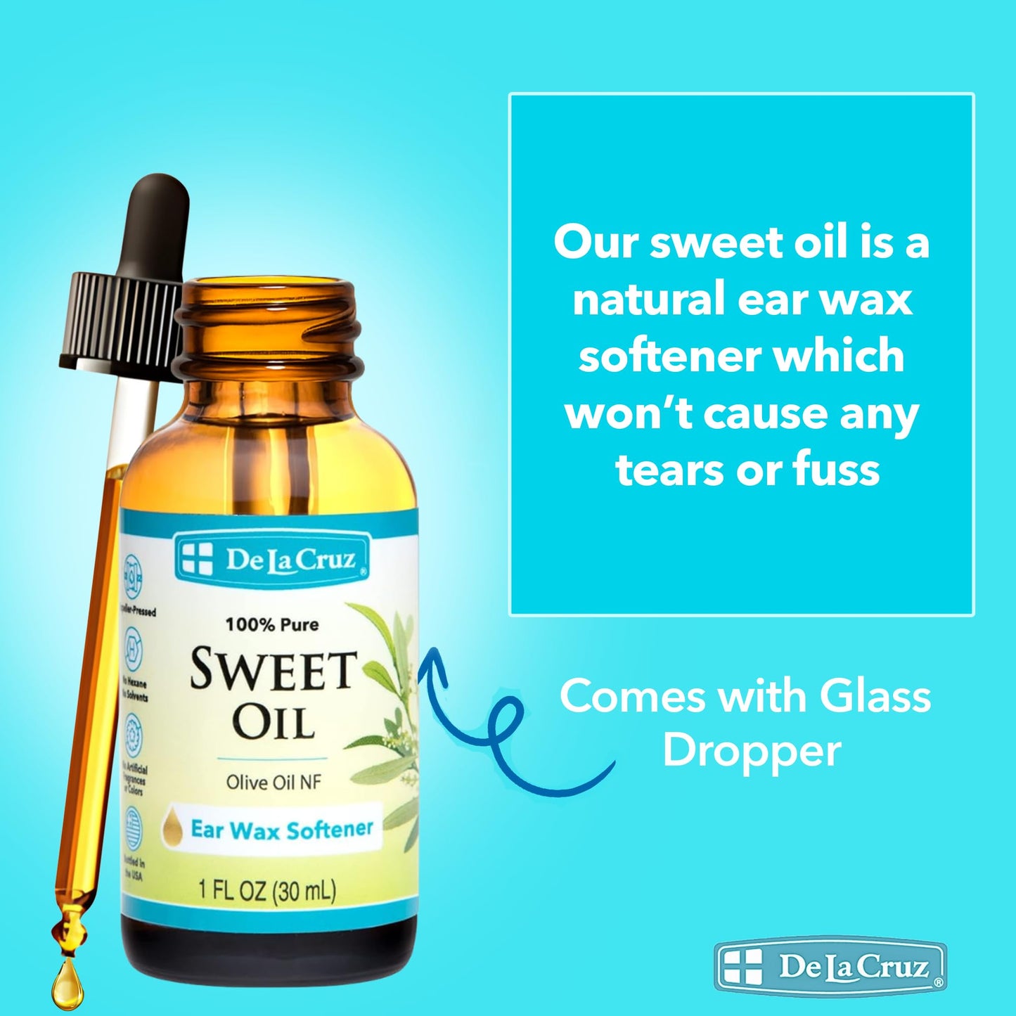 De La Cruz Ear Wax Remover and Earwax Softener, 100% Pure Sweet Oil for ears, Gentle and Natural Ear Oil - 1 Fl OZ - 2 Pack Beauty & Personal Care De La Cruz