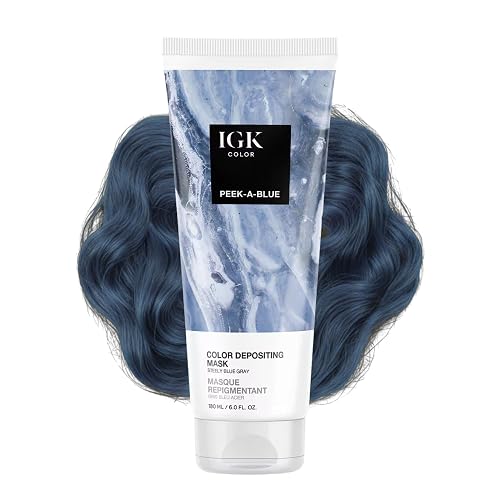 IGK Color Depositing Mask PEEK-A-BLUE - Steely Blue Gray | Conditioning + Hydrate + Shine | Vegan + Cruelty Free | 6 Oz Beauty & Personal Care IGK