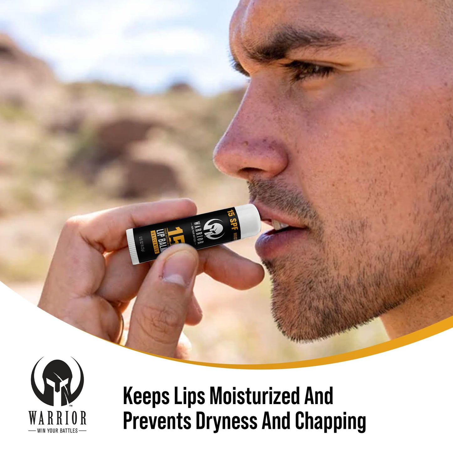 Warrior SPF 15 Lip Balm - Unscented Chapstick Made from Purified Beeswax in USA - Protects Against Wind, Cold, Heat, and UV Rays - Premium Lip Beauty and Personal Care WARRIOR -WIN YOUR BATTLES-