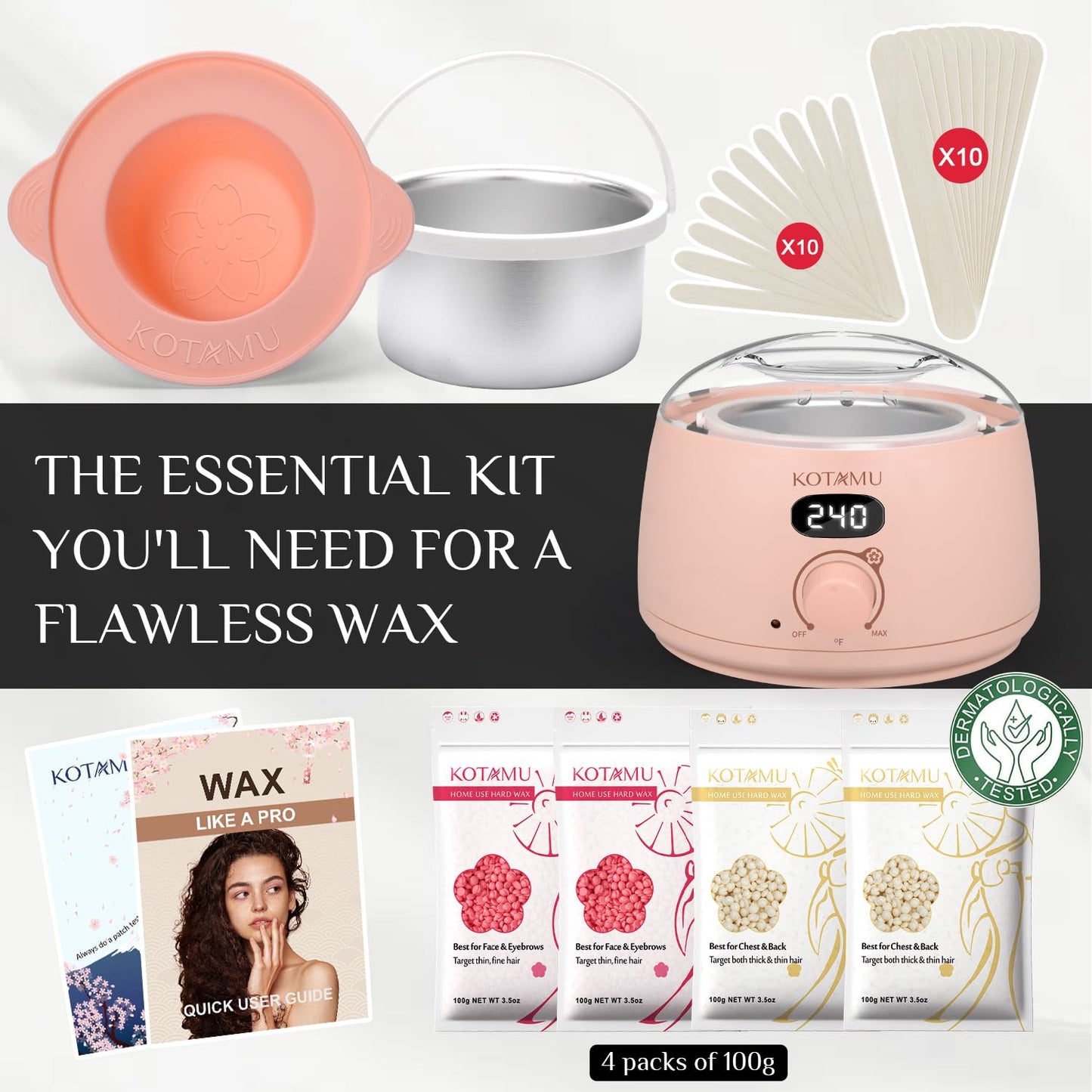 KOTAMU Waxing Kit for Women & Men, Pink Digital Wax Pot Warmer Hair Removal Beauty and Personal Care KOTAMU