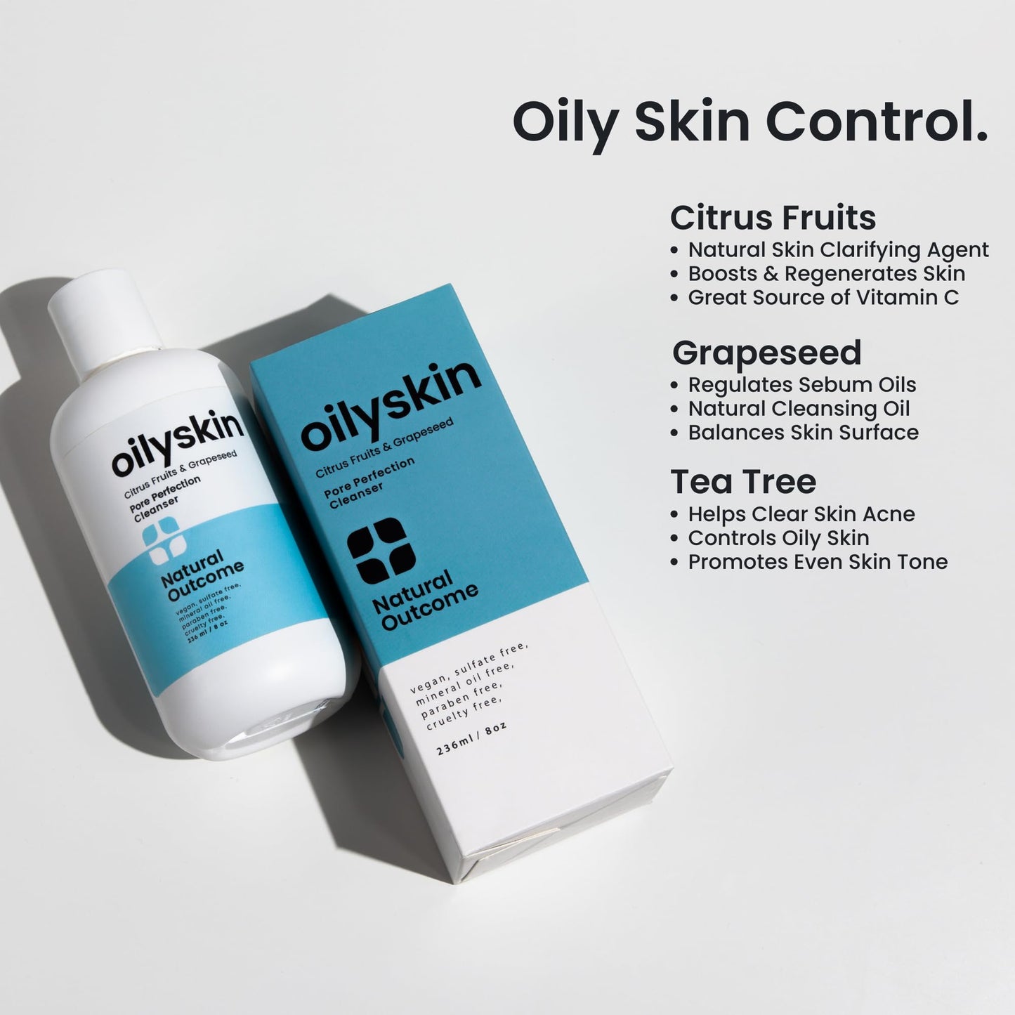 natural outcome Oily Skin Cleanser | Oil Control Daily Face Wash | Pore Hydrating Non-Greasy Cleansing Gel with Purifying Citrus Extracts for Oily Beauty & Personal Care natural outcome