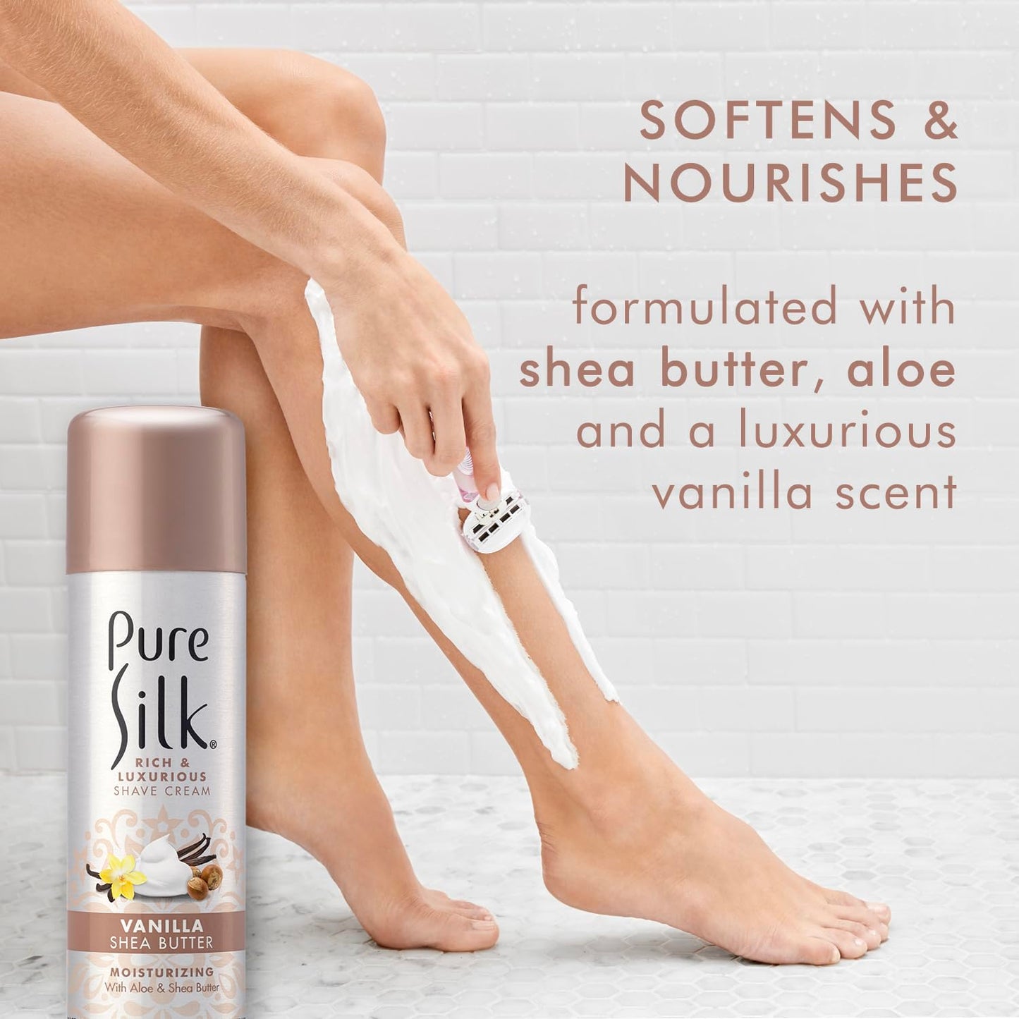 Pure Silk Vanilla Shea Butter Spa Therapy Shave Cream for Women, 7.25 oz, Pack of 6 Beauty and Personal Care Pure Silk