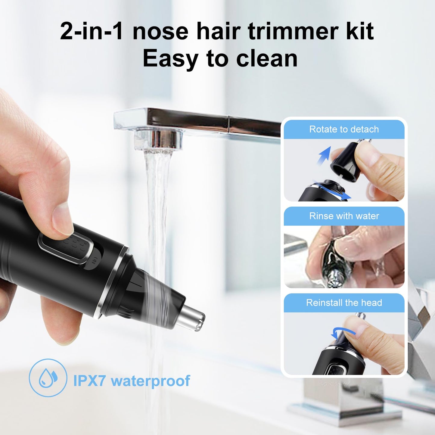XOOMRSCP Professional Rechargeable Nose Hair Trimmer for Men - 2-in-1 Painless Ear & Nose Trimmer with IPX7 Waterproof Dual-Edge Blades, Also Beauty and Personal Care XOOMRSCP
