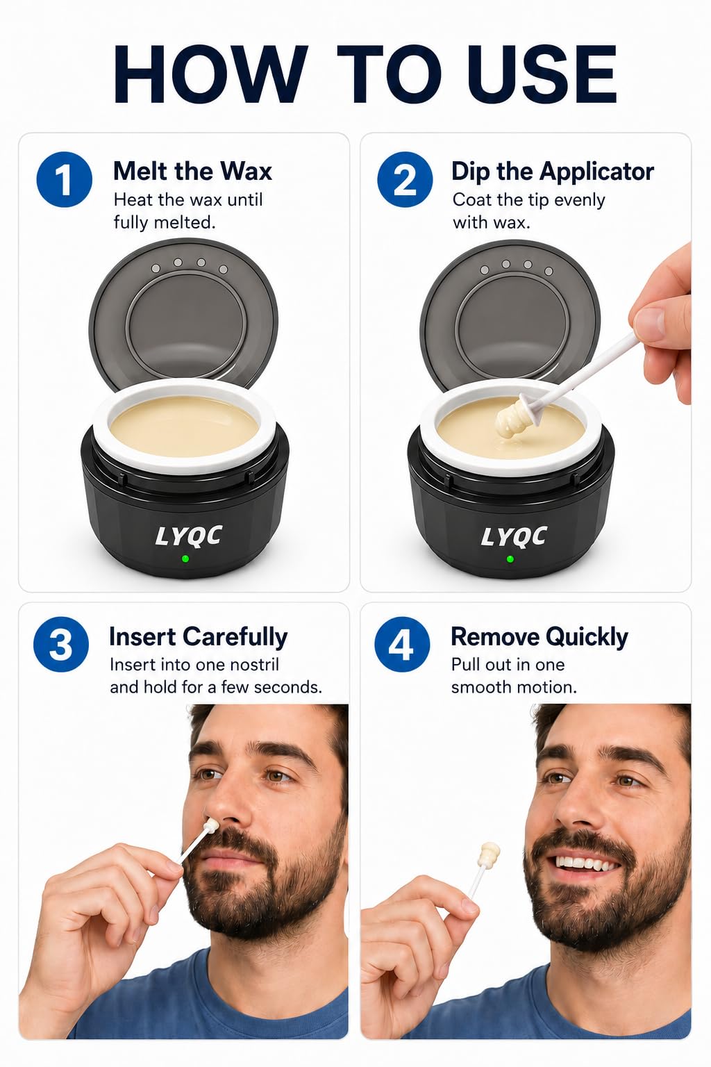 LYQC Nose Wax Kit Men, Mini Wax Warmer for Nose Eyebrow Ear Hair Removal, waxing kit with USB Fast Heat?including 100g Beads & 30 Sticks?Portable wax Beauty and Personal Care LYQC
