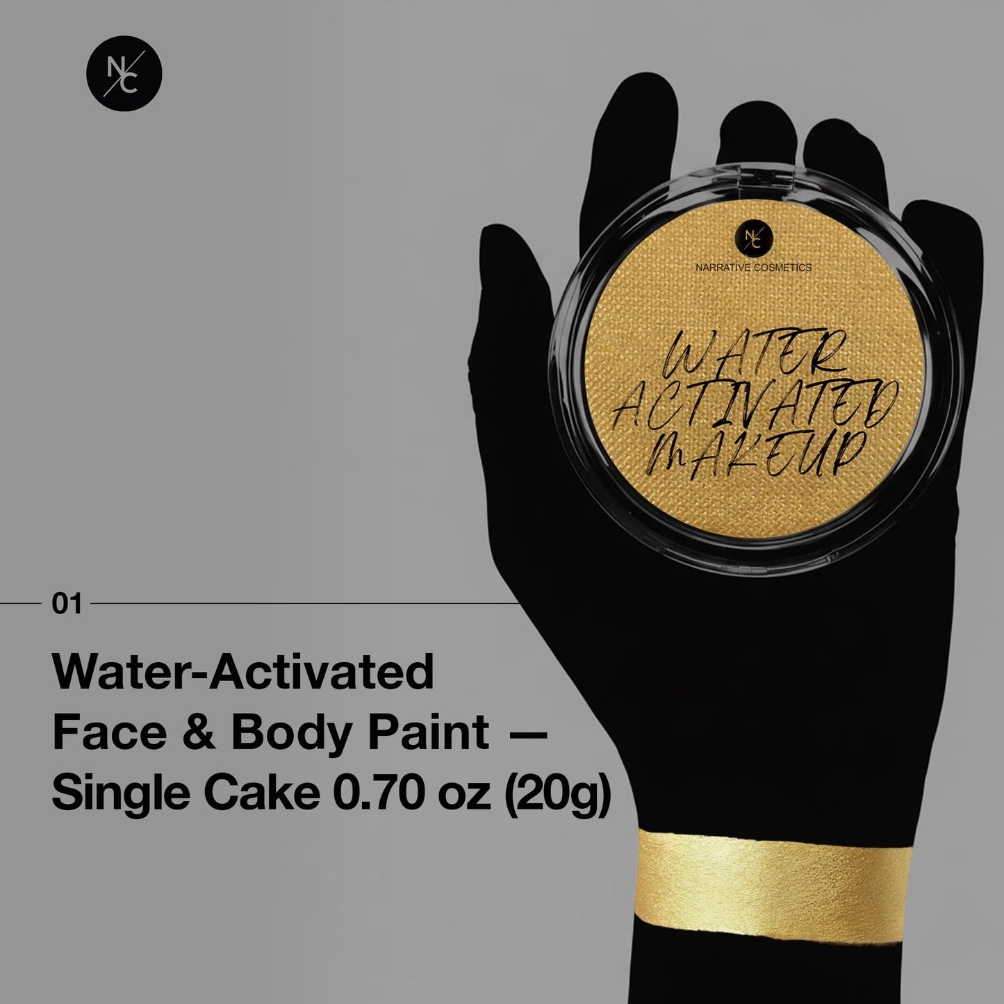 Narrative Cosmetics Water-Activated Face & Body Paint - Highly Pigmented, Long-Lasting Face & Body Paint for SFX, Cosplay, and Artistic Makeup - Gold Beauty & Personal Care Narrative Cosmetics