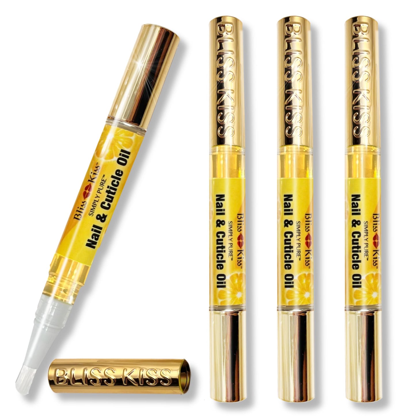 Bliss Kiss | Crisp Fragrance 4 Nail Oil Cuticle Pens w/Vitamin E & Jojoba?Nail Strengthener Nail Growth Treatment for Brittle Peeling Breaking Thin Beauty & Personal Care Bliss Kiss